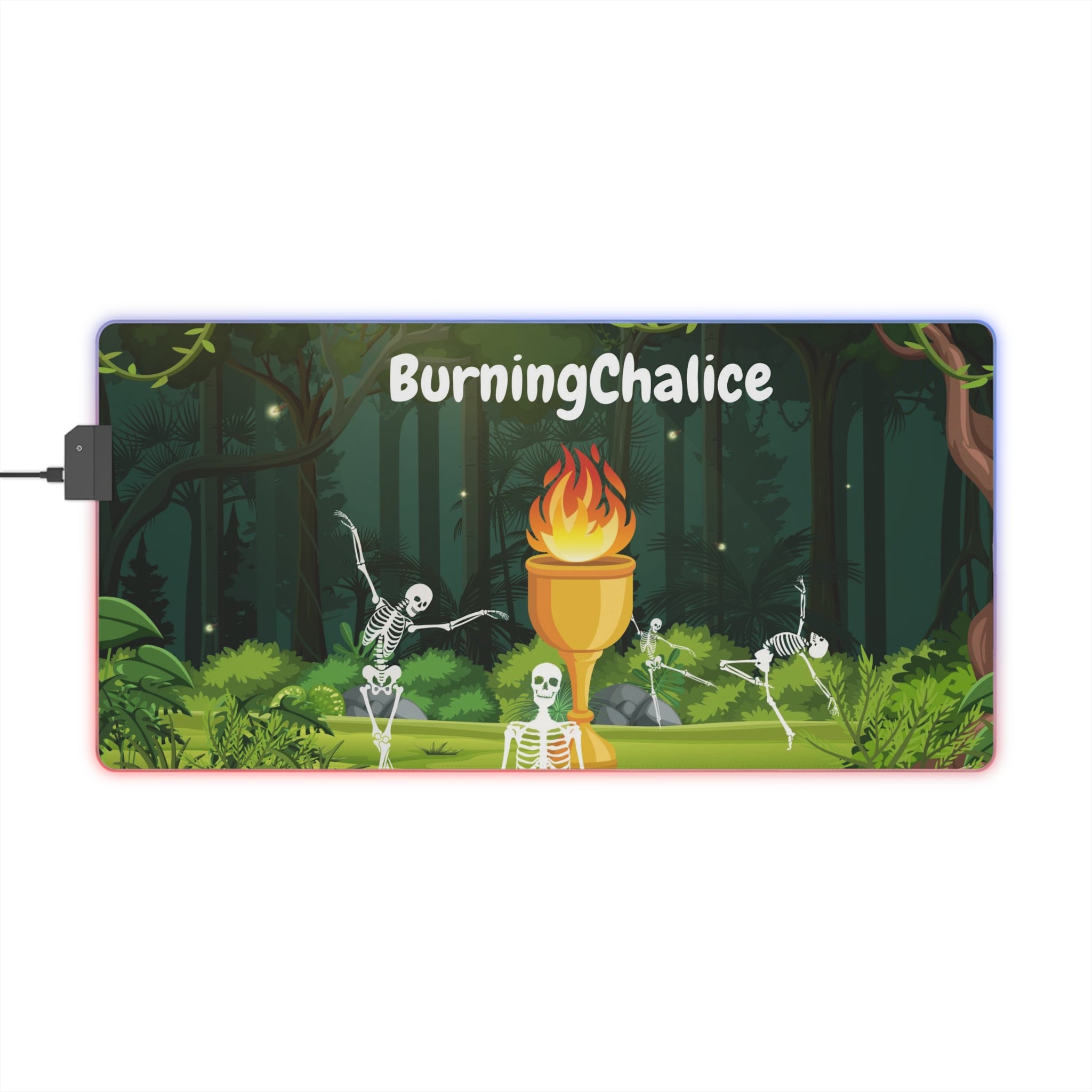 LED Gaming Mouse Pad — BurningChalice Skeletons & Flame Chalice RGB Desk Mat