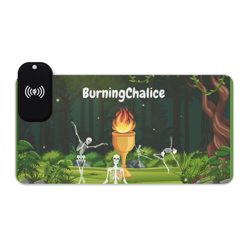 LED Gaming Mouse Pad with Wireless Charger — Burning Chalice Skeleton Forest Design