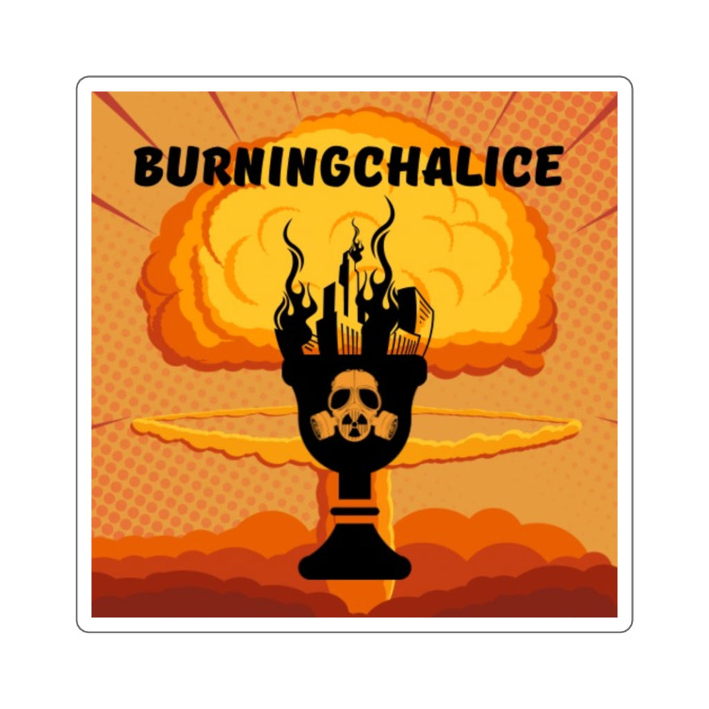 BurningChalice Square Sticker — Retro Nuclear Chalice Design