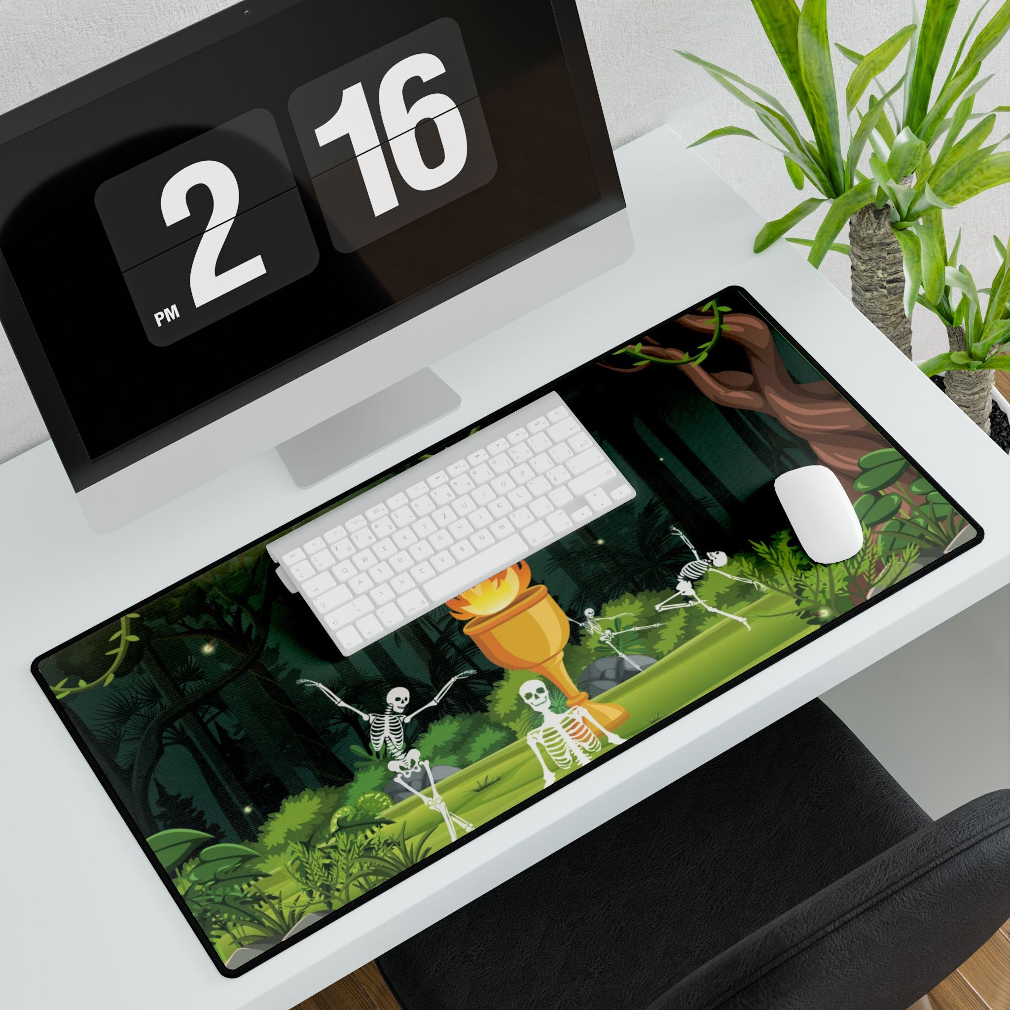 Burning Chalice Skeleton Forest Desk Mat — Large Gaming/Office Mousepad