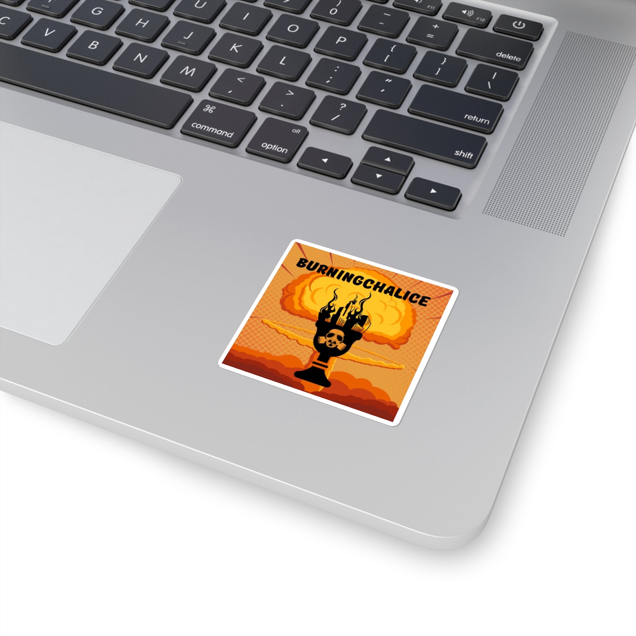 BurningChalice Square Sticker — Retro Nuclear Chalice Design